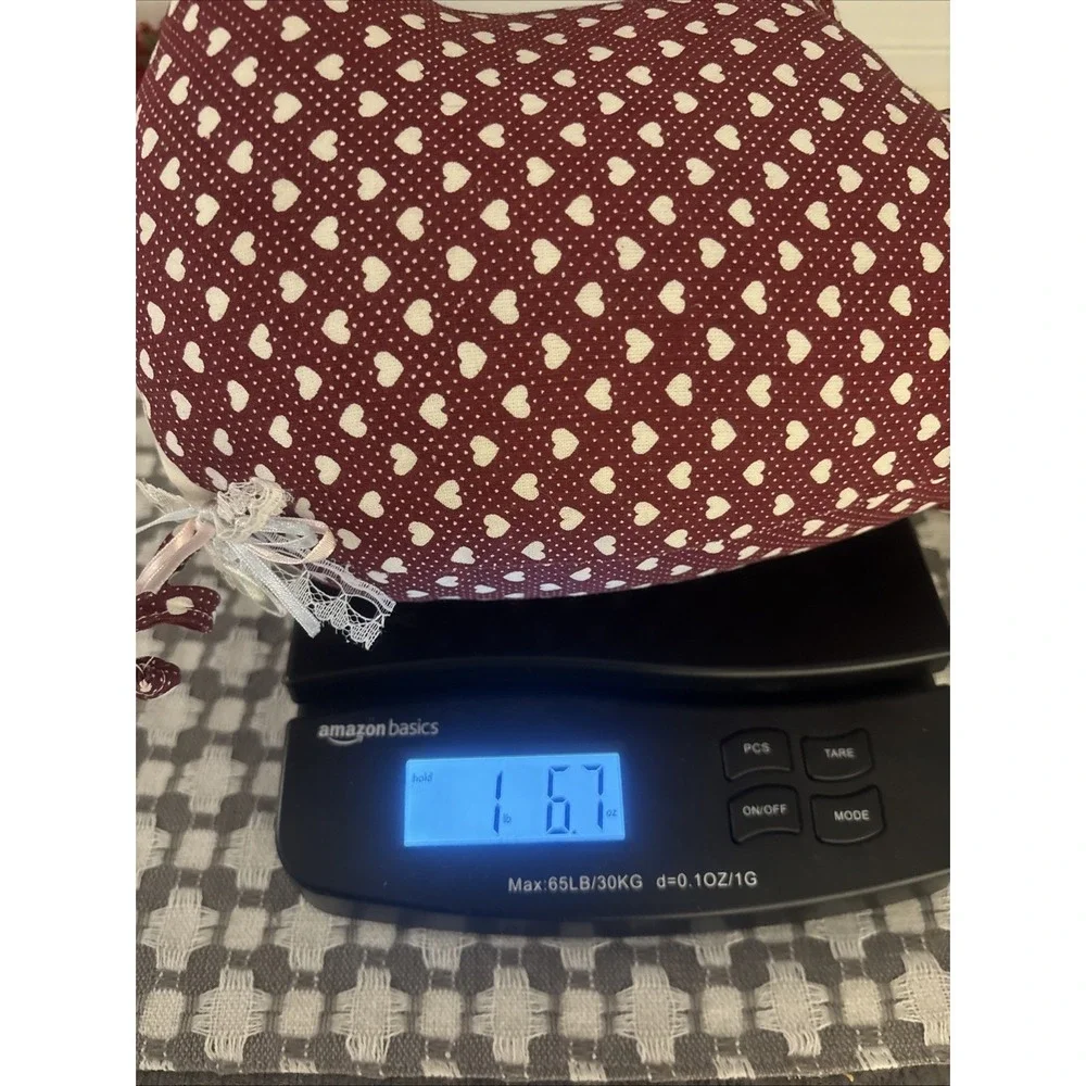 Quilted Piglet Burgundy With Pink Hearts Pillow/plush 11x7.5